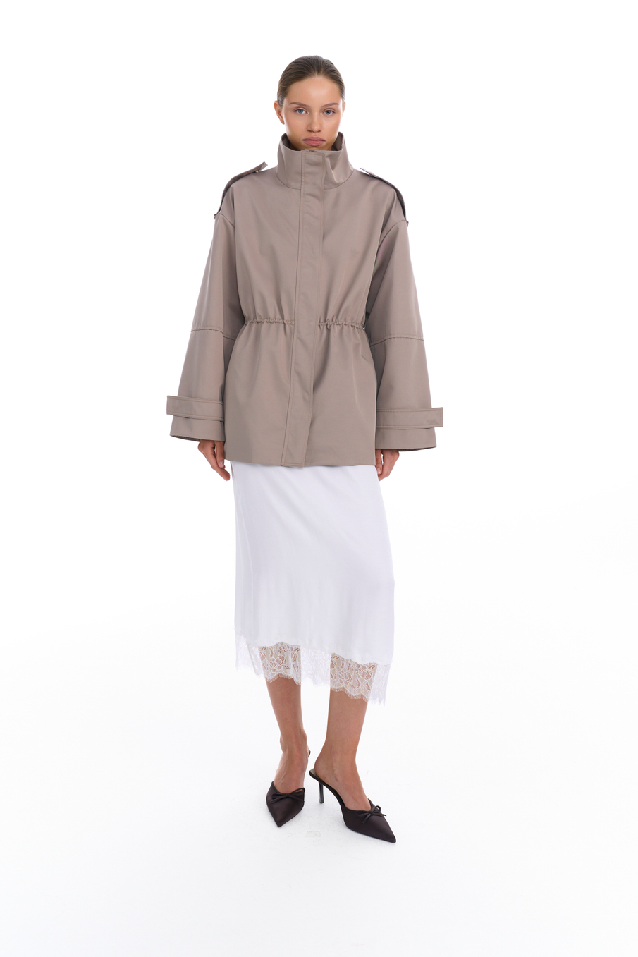 Парка из водоотталкивающего хлопка бежевая