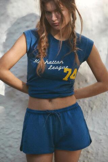 ZARA ШОРТЫ ИЗ ХЛОПКА С КУЛИСКОЙ, СИНИЙ