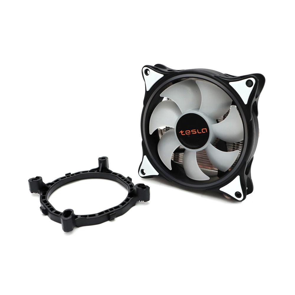 Кулер для CPU TESLA 1040RGB, 1х120мм, 1600rpm, 3-pin, Al+Cu, серебристый-черный-белый/RGB, 51.3CFM, 25.1дБ, 4-PIPE(прямой контакт), TDP 155Вт, INTEL 1700/1200/115x/775/1366, AMD AM5/AM4/AM3(+)/AM2(+)/FM2(+)/FM1/754/940/939 (TSL-1040-RGB)