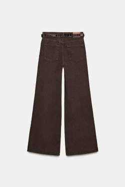 ZARA ШИРОКИЕ ДЖИНСЫ Z1975 С ПОЯСОМ, КОРИЧНЕВЫЙ