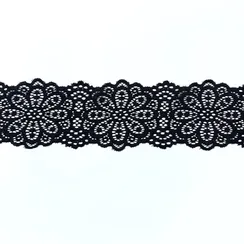 Кружево эластичное черное 7 см ромашки