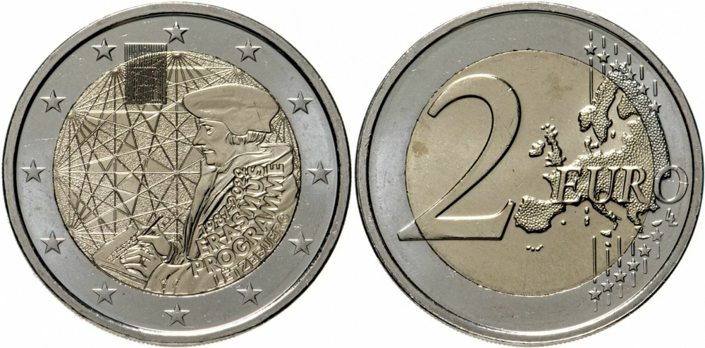 Люксембург 2 евро, 2022 35 лет программе Эразмус UNC