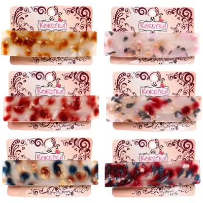 Заколка - автомат «ЭКЛЕР», форма прямоугольная, сари, микс 5 цветов, 10,3*2,5см (блистер Кокетка)