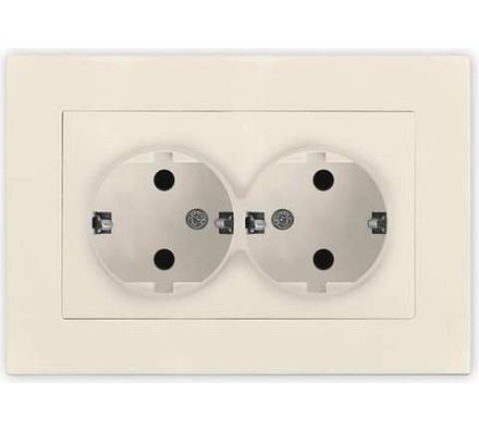Розетка двухместная "UNIVersal" серия "Афина" с/з, с/у, 16А, 220В, слоновая кость (ivory) (еврослот)