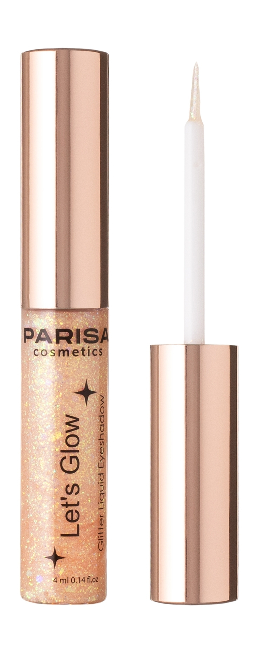 Parisa Тени для век Let's Glow, EL-101, жидкие, с глиттером, тон №04, Gold, 4 мл
