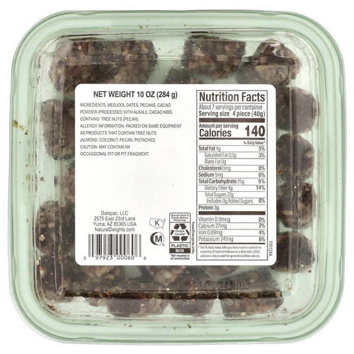 Natural Delights, Mini Medjools, какао и пекан, 284 г (10 унций)