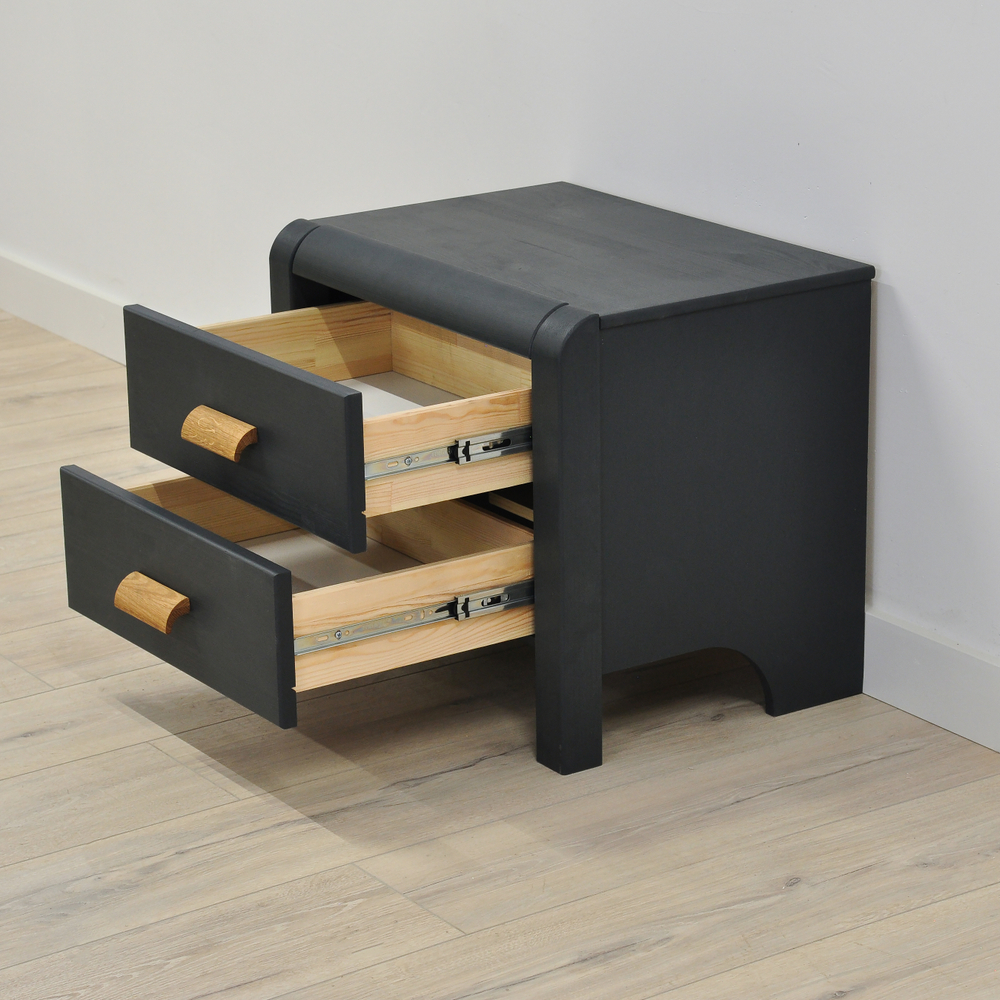 Тумба прикроватная Мадейра 2 ящика из массива сосны, серая, на ножках