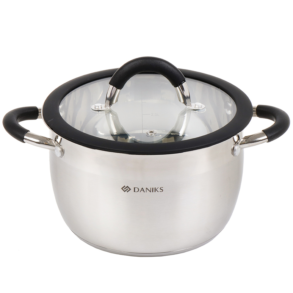 Кастрюля нерж, 3.7 л, с крыш, крыш стекло, кругл, Daniks, Орландо, GS-01435-20CA, индукц