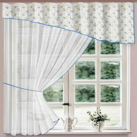 Занавеска из вуали с ламбрекеном "Ф. ЭМИЛИЯ" на шторной ленте, цвет белый, Польша.