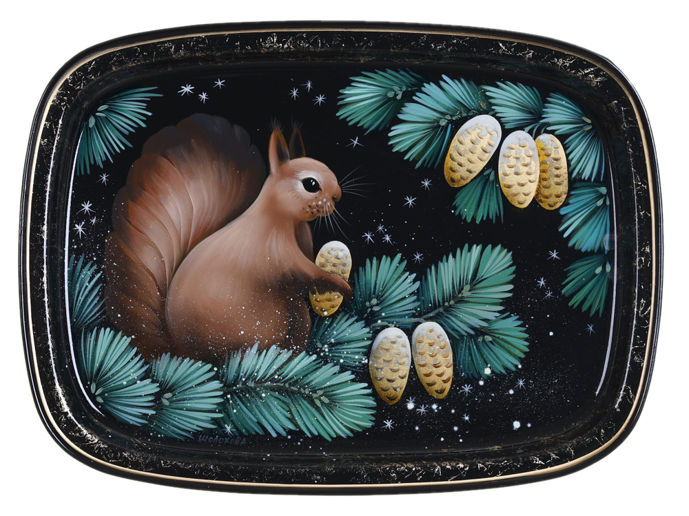 Жостовский поднос декоративный, размер 33х24 см (A12), металлический