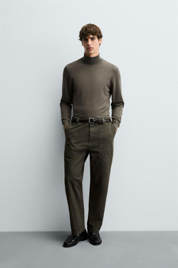 ZARA БАЗОВЫЙ ДЖЕМПЕР С ВЫСОКИМ ВОРОТНИКОМ, ЗЕЛЕНЫЙ