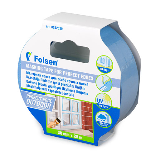 Малярная лента для чётких линий окраски Folsen® 026, для наружных работ, синяя