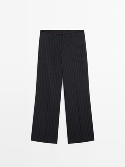 Massimo Dutti Брюки из смесовой шерсти в тонкую полоску, темно-синий