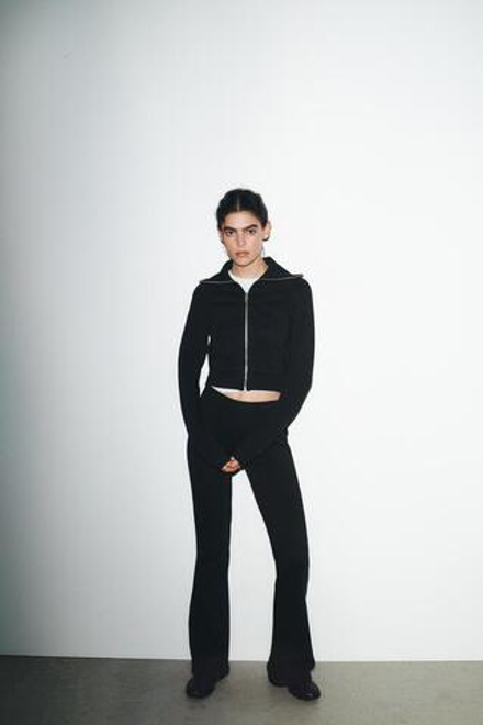 ZARA БРЮКИ FLARE ИЗ ФЛИСА, ЧЕРНЫЙ