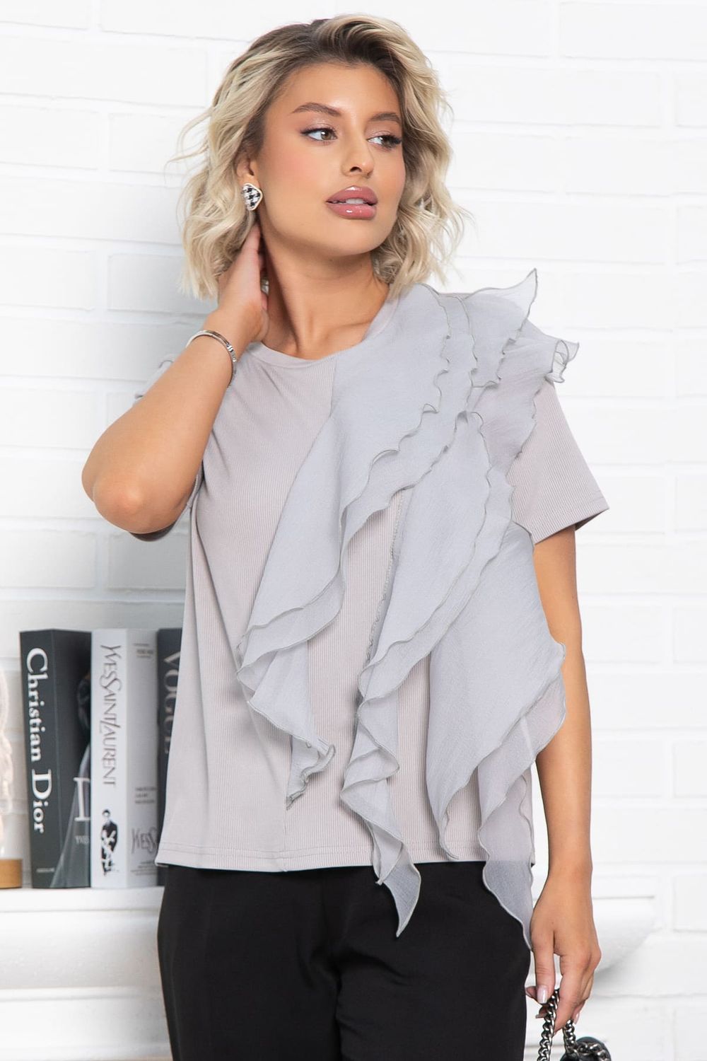 Блуза праздничная Риана ХИТ (серо-бежевая) Б15079-5М LT Collection