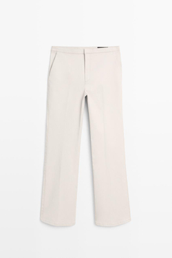 Massimo Dutti Расклешенные брюки из вощеной ткани со средней посадкой, каменный