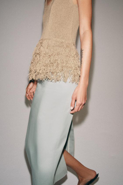 ZARA ЮБКА МИДИ С РАЗРЕЗОМ — ZW COLLECTION, СЕРЫЙ