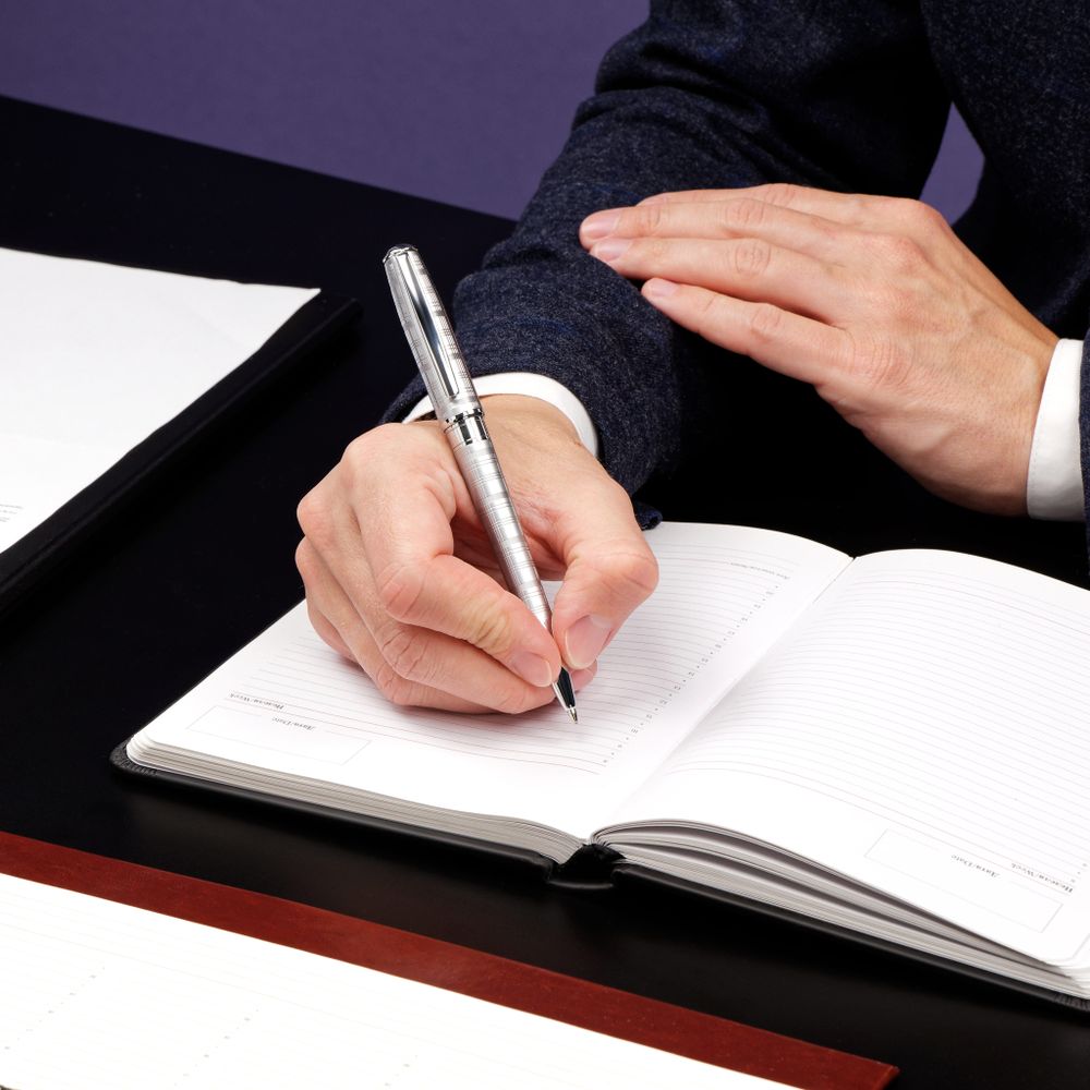 Ручка шариковая Delucci "Vetro" синяя, 1,0мм, корпус матовое серебро, поворотн., подарочная упаковка