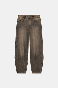 ZARA ДЖИНСЫ ZW COLLECTION BARREL СО СРЕДНЕЙ ПОСАДКОЙ, КОРИЧНЕВЫЙ