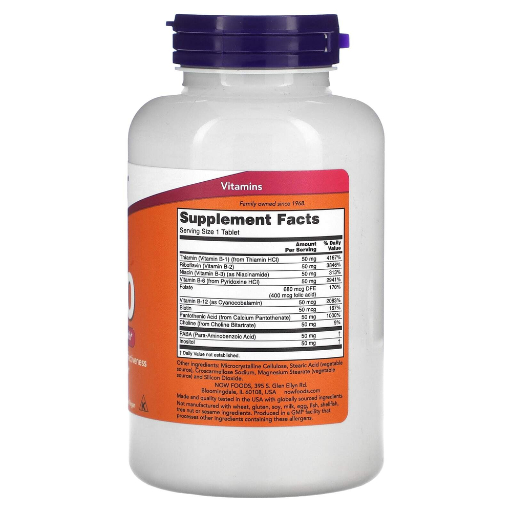 NOW Foods, B-50, добавка с витаминами группы В, 250 таблеток