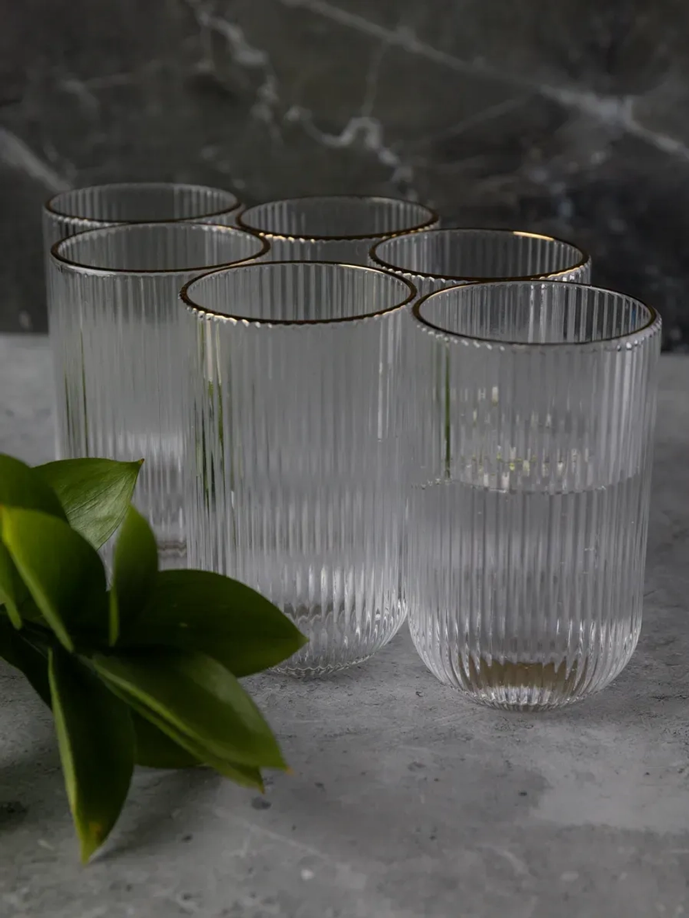 Набор бокалов для воды, 450мл. 6 шт. с золотой каймой