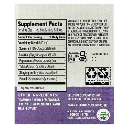 Celestial Seasonings, Wellness Tea, Sleepytime Sinus Soother®, без кофеина, 20 чайных пакетиков, 35 г (1,2 унции)