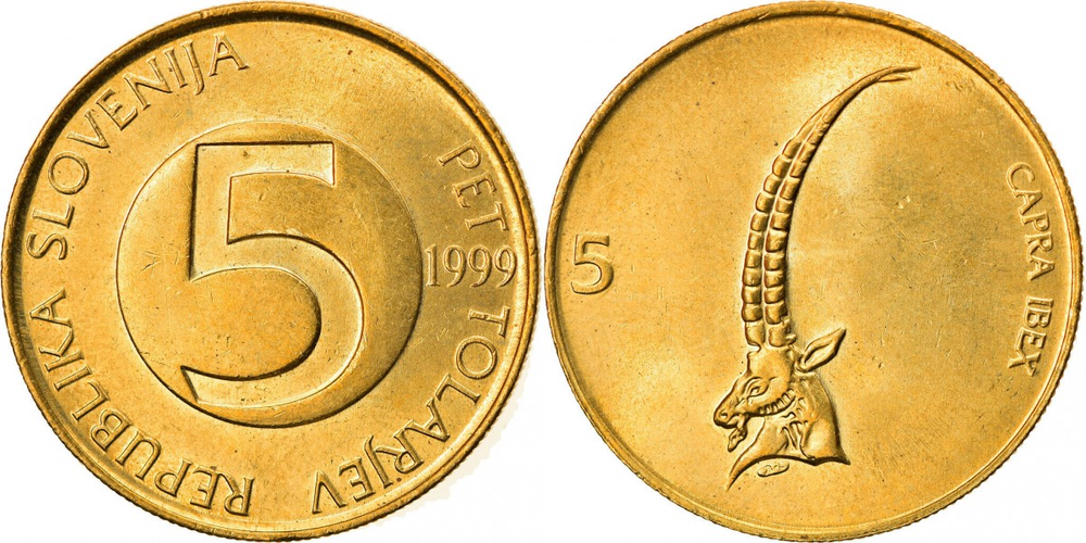 Словения 5 толаров, 1992 - 2006 Альпийский горный козёл XF