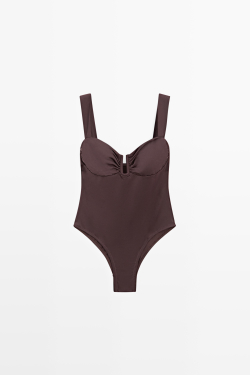 Massimo Dutti Купальник со сборками, шоколадный