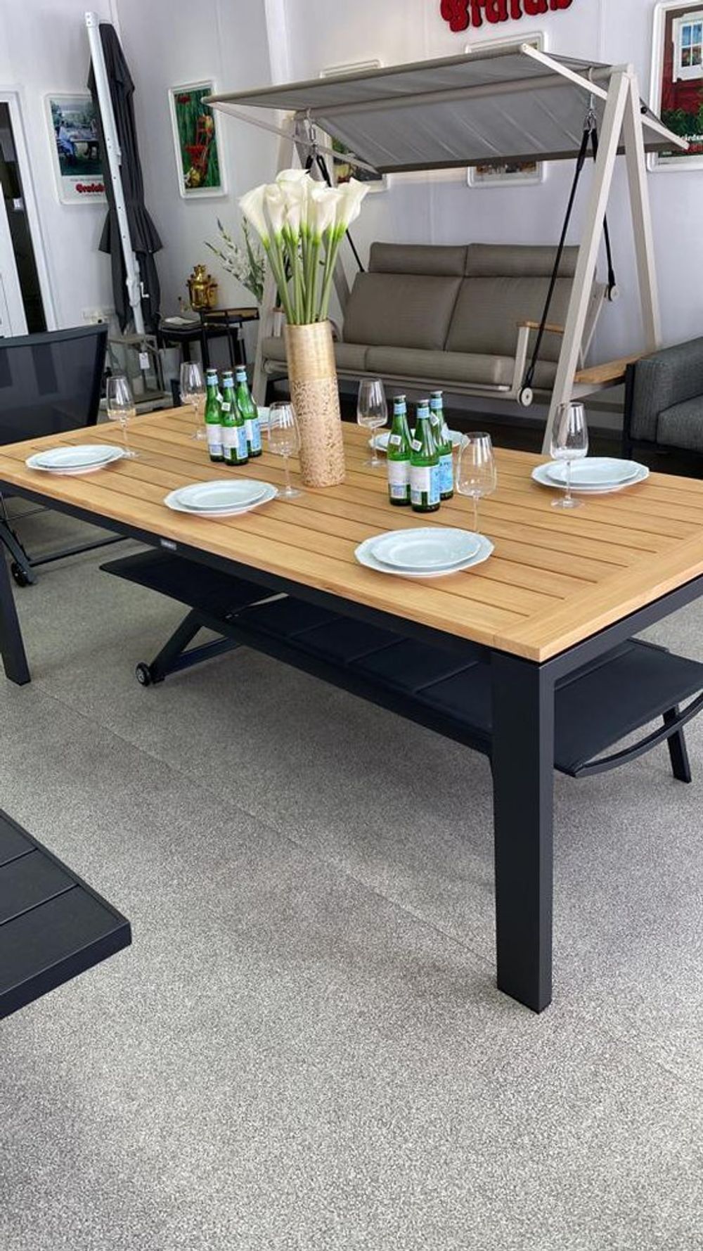 Lyon 280, стол антрацит/натуральный, алюминий/тик