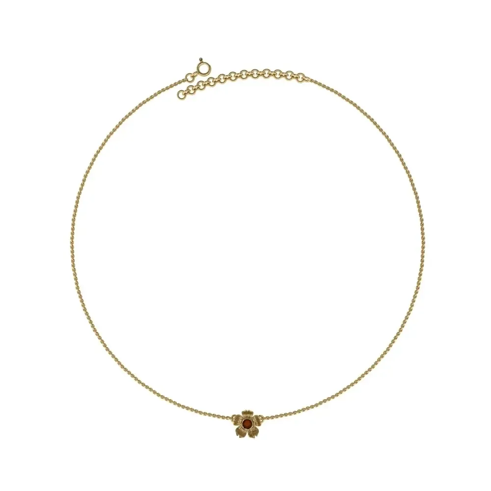 Колье Цветок с коньячным янтарем, позолота