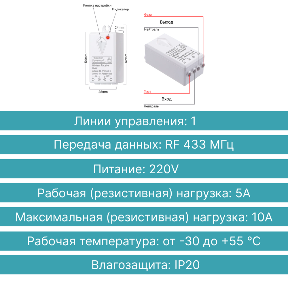 Реле GRITT Practic 1 линия 220В/1000Вт, A180001R