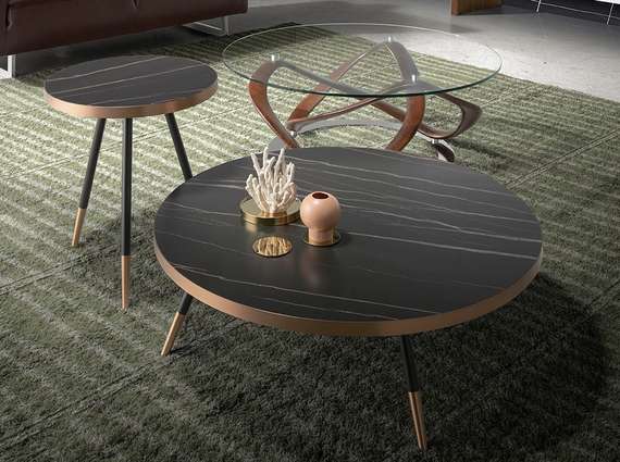 Журнальный столик Angel Cerda 2064, Ø100 см, стекло, массив ореха