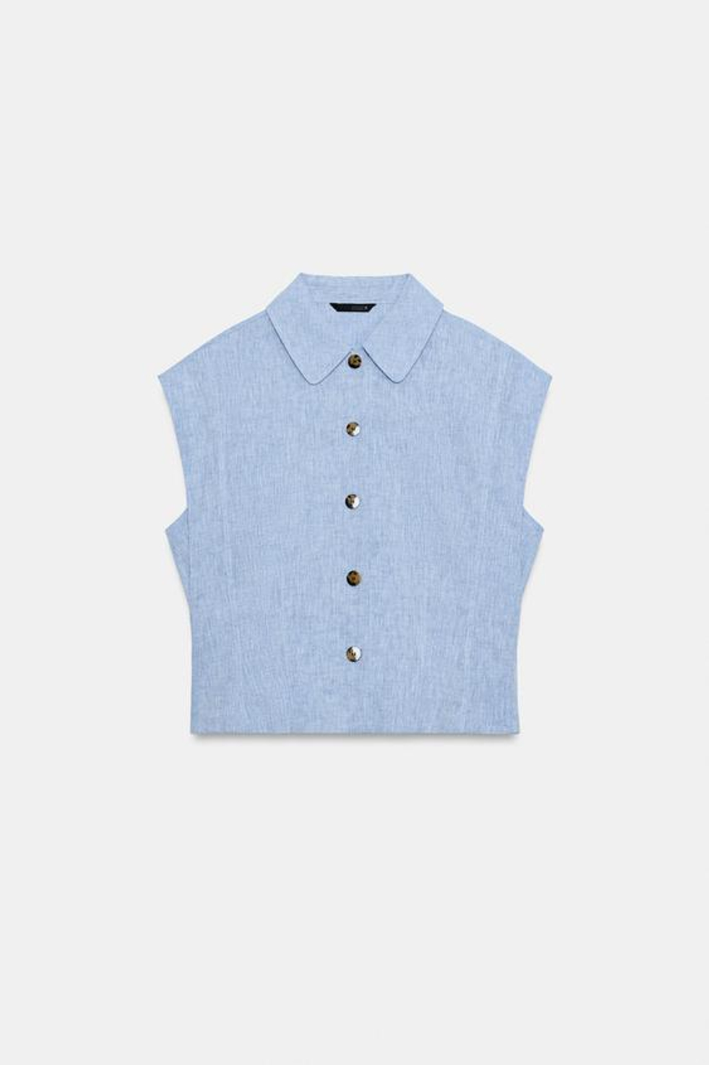 ZARA РУБАШКА БЕЗ РУКАВОВ ИЗ СМЕСОВОГО ЛЬНА, СИНИЙ