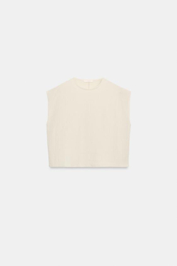 ZARA ТОП В СТИЛЕ РУСТИК БЕЗ РУКАВОВ, ЭКРЮ
