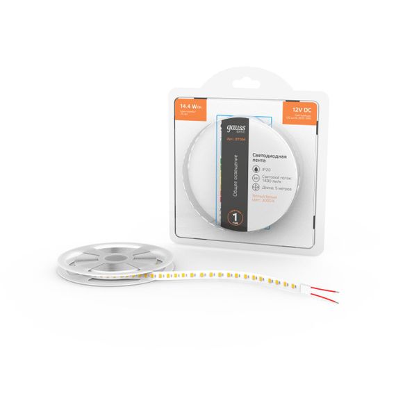 Светодиодная лента Gauss 14,4W/m 120LED/m 2835SMD теплый белый 5M BT084