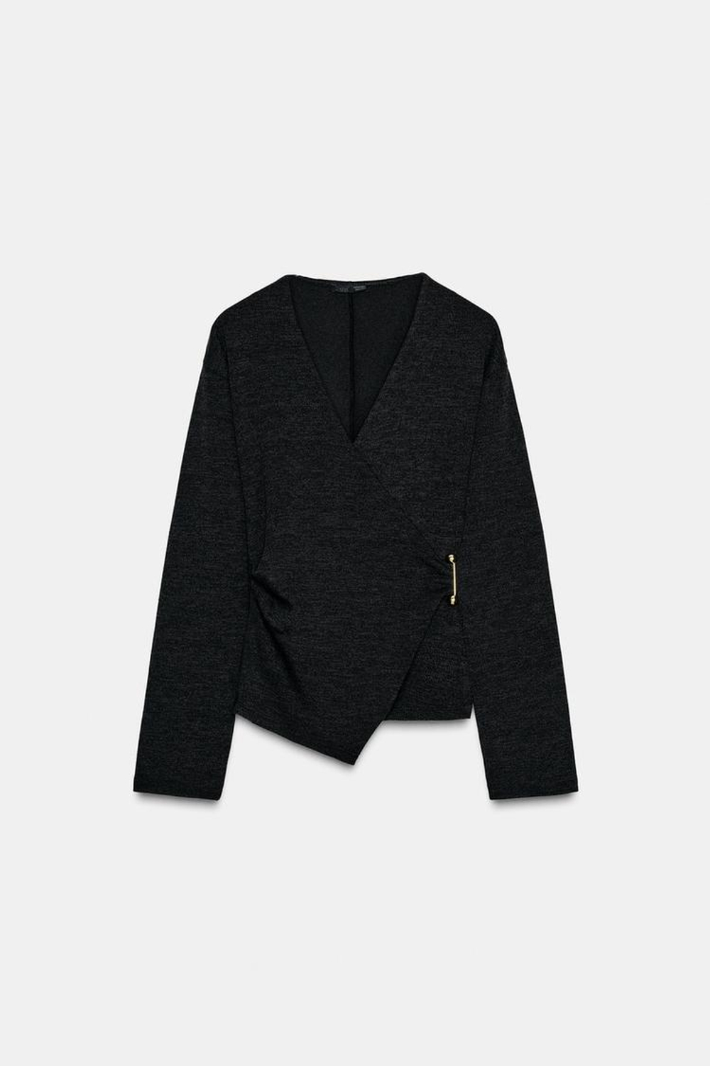 ZARA ТОП С БРОШЬЮ СБОКУ, ТЕМНЫЙ АНТРАЦИТ