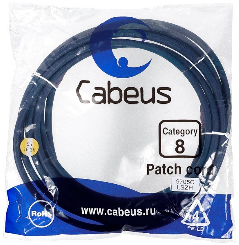 Кабель патч-корд SSTP 8 кат. 5м Cabeus PC-SSTP-RJ45-Cat.8-5m-LSZH