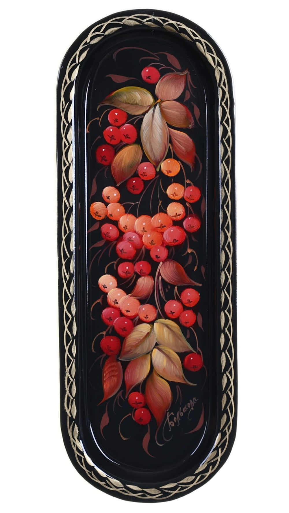 Жостовский поднос декоративный, размер 21х8 см (A4), металлический