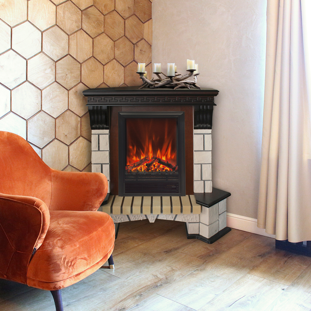 Каминокомплект Real Flame Stone Corner AO с очагом Eugene (угловой)