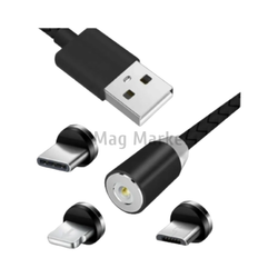 Зарядный кабель Benef B18E, USB-A - Lightning/micro-USB/Type-C, 2.4A, 12W, 1 м, черный