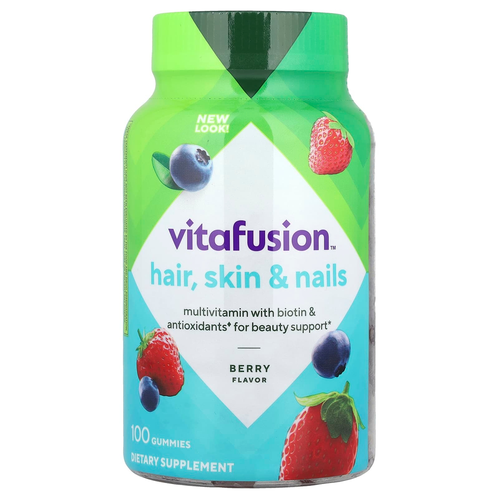 VitaFusion, Мультивитамины для шикарных волос, кожи и ногтей, натуральный малиновый вкус, 100 жевательных таблеток
