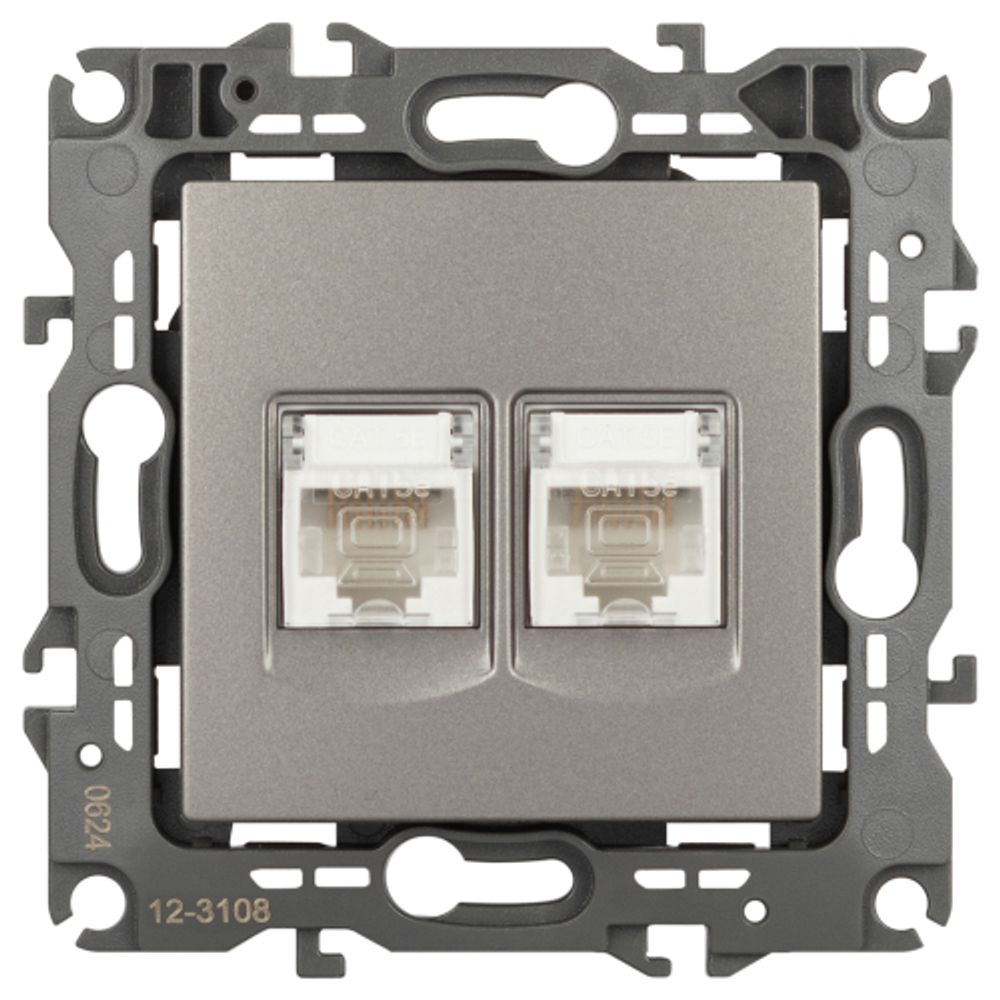 Розетка ЭРА Серия 12 12-3108-16 информационная двойная 2XRJ45 титан | ЭРА 12 Титан