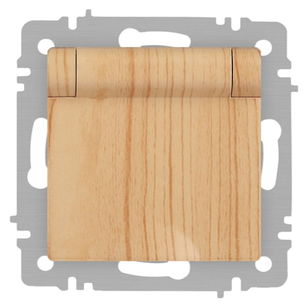 Розетка Intro Accent 6-203-11 с заземлением 2P+E Schuko с крышкой 16А-250В IP20 СУ AL/CU сосна