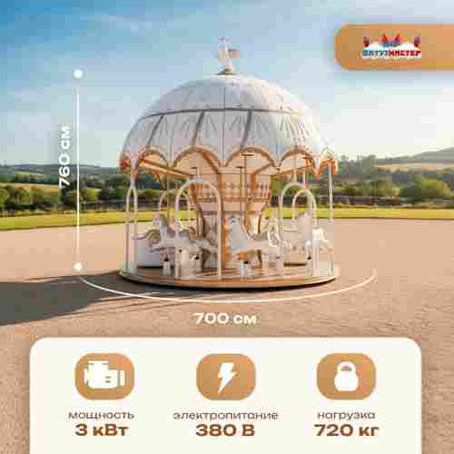 Электрическая свадебная карусель «Белый купол» с LED-подсветкой, 12 мест