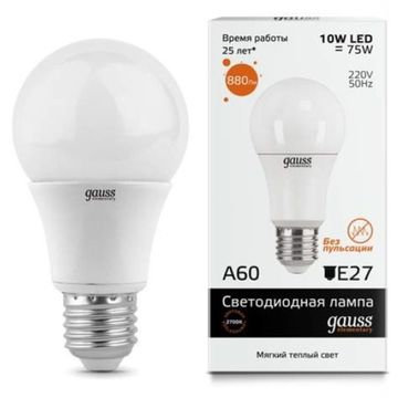 Лампа ЛОН Gauss Elementary LED A60 E27 10W 3000K матовое стекло 23210