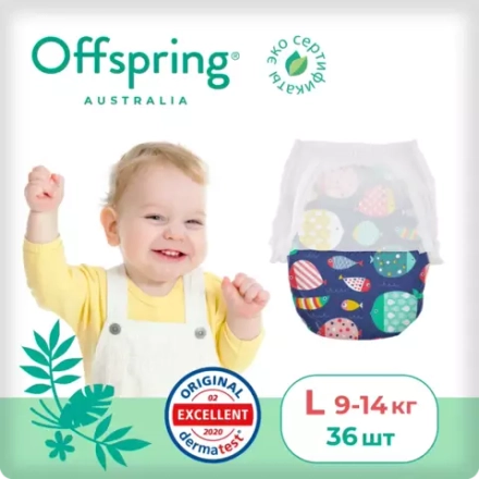 Offspring трусики-подгузники, L 9-14 кг. 36 шт. расцветка Рыбки