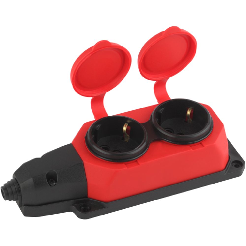 Колодка ЭРА K-2e-RED-IP44 каучуковая с заземлением 2 розетки 16A IP44 красная