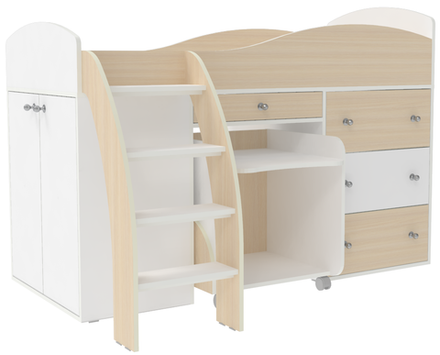 Кровать-чердак КарИВи Малыш 2 Белый   Дуб Молочный