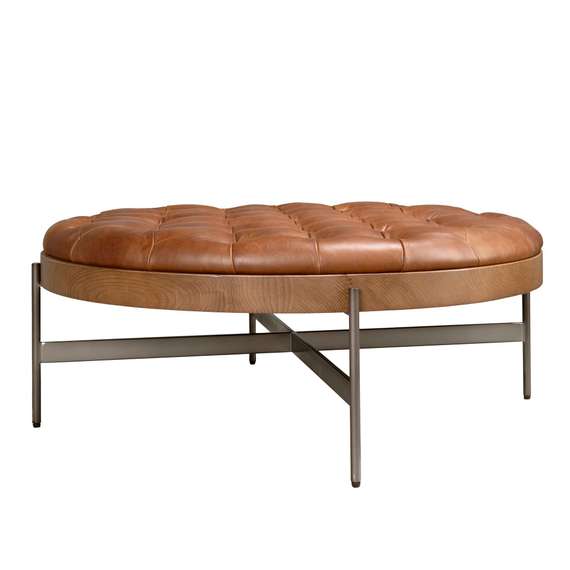 Круглый журнальный столик 2147 из темно-коричневой кожи