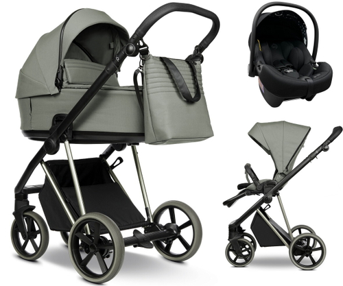 Детская коляска Roan Sol Vintage Luxury 2.0 3 в 1 с автокреслом Tutis Elo Lux EduSky Black VIN 02/SG Sage Green/Sage/руч.Black